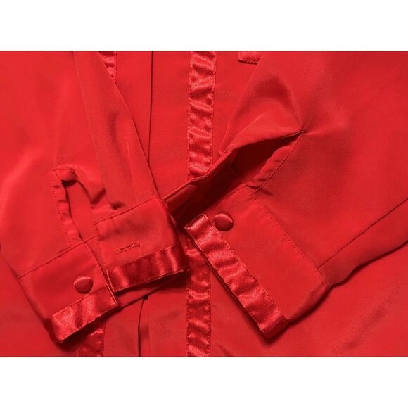 Vintage Christie & Jill Red Button Up Blouse Satin Trim Embroidered Petite 14P - Picture 7 of 9